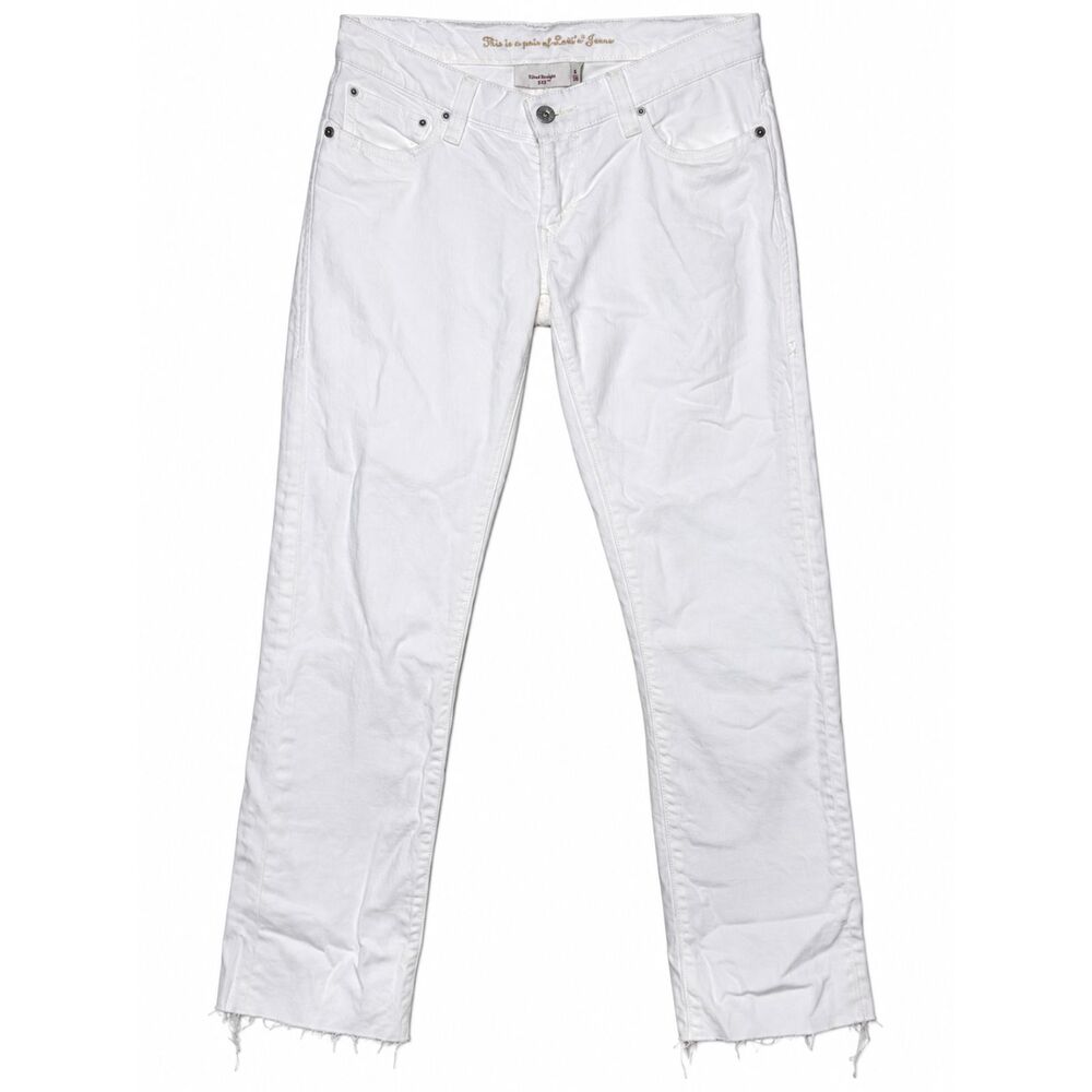 Levi's 523 Tilted Straight Jeans White 6 28 Low Rise Cropped Frayed Y2K Coastal